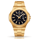 Gold/Black Frosted Stardust Constellation Day Date - from ASOROCK WATCHES  a black african american owned luxury unique watch brand with swiss rolex, Audemars Piguet, patek homage inspired style watches. Also a custom vvs moissanite diamond watch maker. 