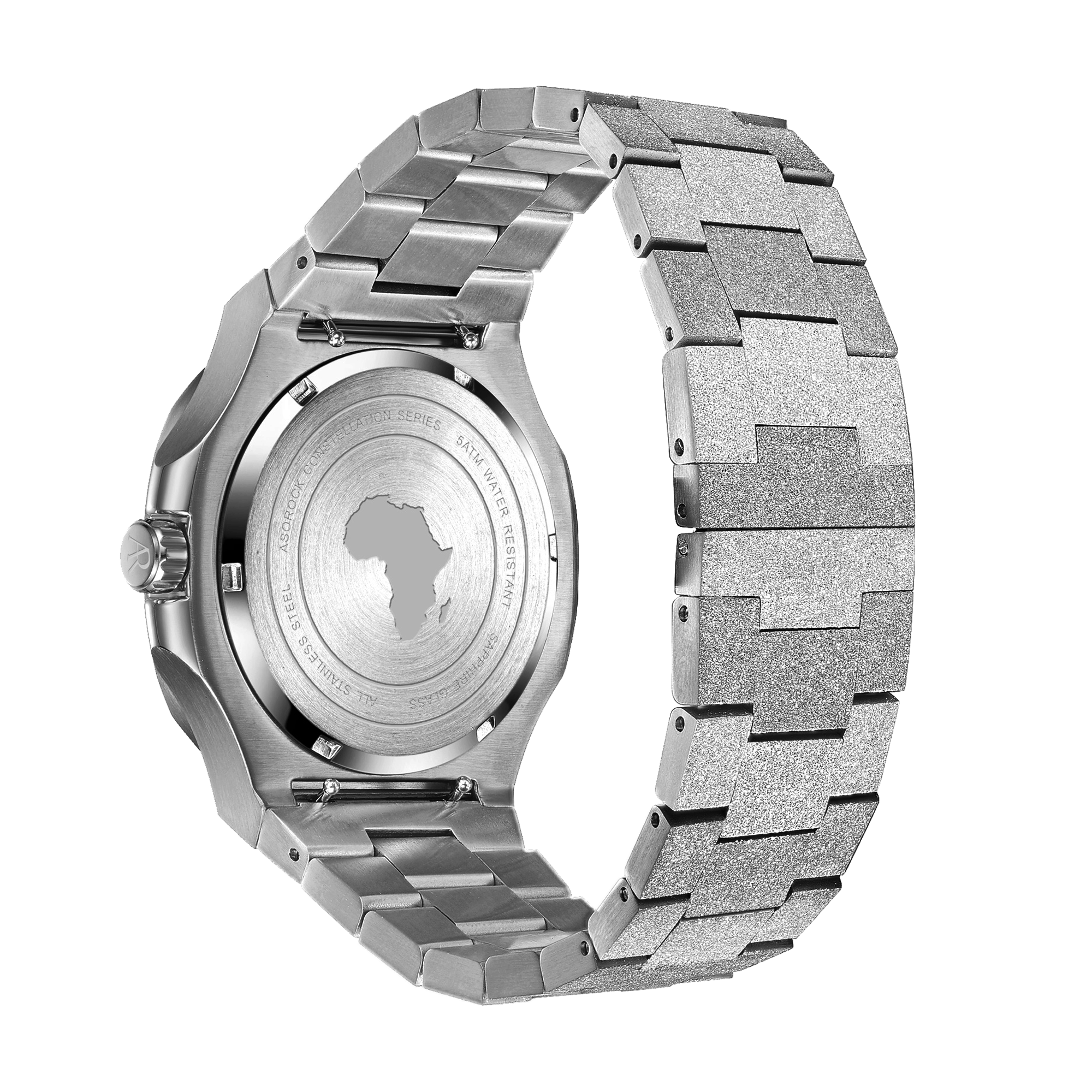 Silver/Black Frosted Stardust Constellation Day Date - from ASOROCK WATCHES  a black african american owned luxury unique watch brand with swiss rolex, Audemars Piguet, patek homage inspired style watches. Also a custom vvs moissanite diamond watch maker. 