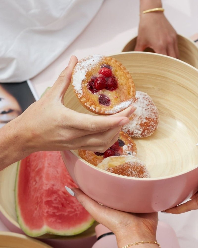 peach + petal | bebb | biodegradable bamboo bowls | porter green, bamboo bowls, serving bowls. wooden serving bowls, serving bowl set, salad serving bowl