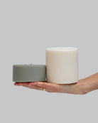 blanc + dove | escc lrg pillar candle | soy-blend unscented candles - porter green | style + sustainability