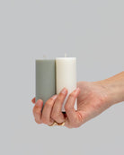 blanc + dove | escc sml pillar candle | soy-blend unscented candles - porter green | style + sustainability