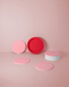 cherry + blush | ciss | unbreakable silicone coasters | porter green, silicone coasters, coaster set with holder, coasters australia, coaster set of 4, sustainable coasters