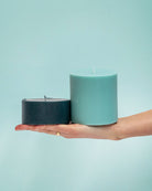 mist + ink | escc lrg pillar candle | soy-blend unscented candles - porter green | style + sustainability