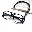 men's leather eyeglasses loops black genuine leather silver