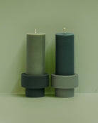 sage + olive | escc sml pillar candle | soy-blend unscented candles - porter green | style + sustainability