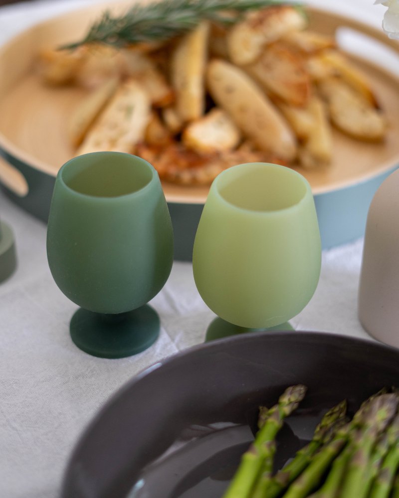 sage + olive | stemm | silicone unbreakable wine glasses - porter green | style + sustainability